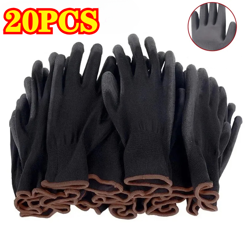 Woodworking Gloves - 20 STKS Zwart PU-gecoate handschoenen Nylon