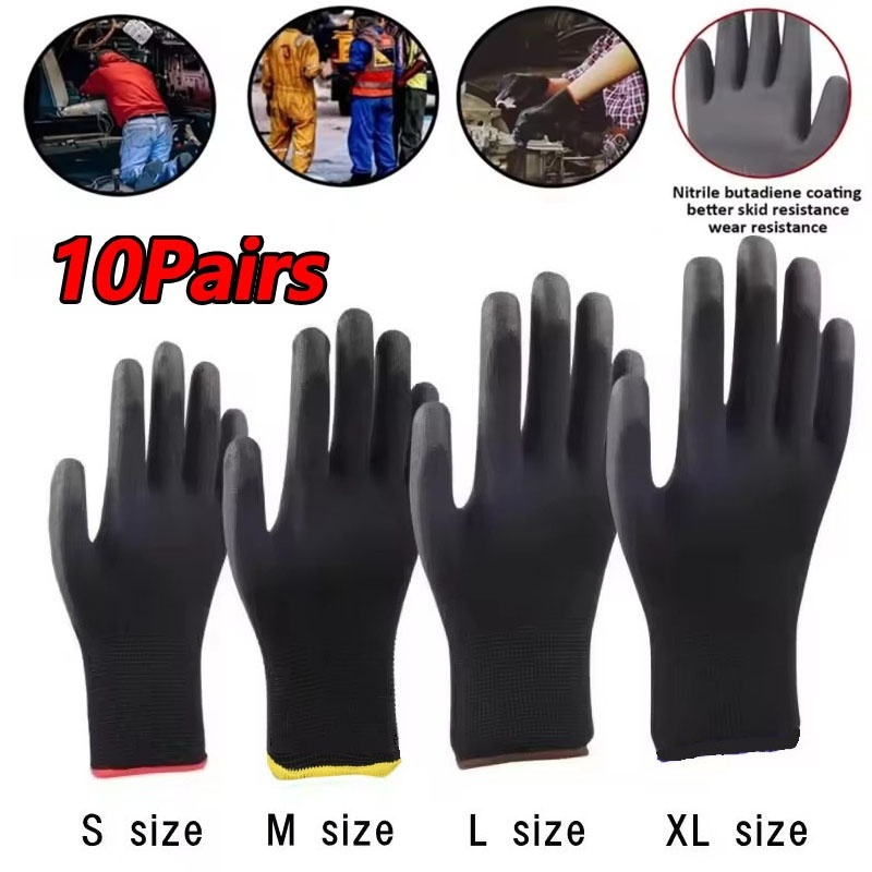 Woodworking Gloves - 10 paar duurzame nylon werk-PU-veiligheidshandschoenen antislip