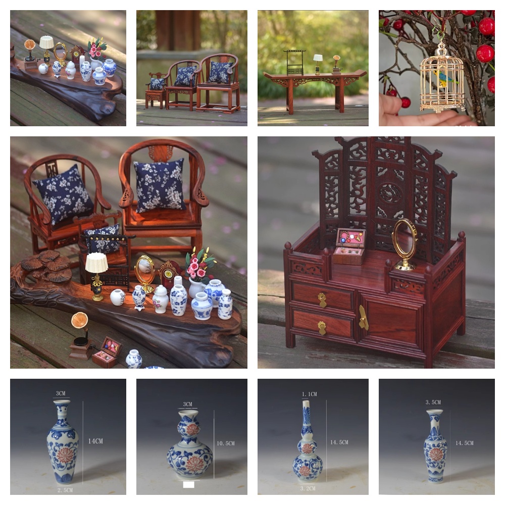 Woodworking Blueprint - Poppenhuis miniatuur Chinese blauwe en witte