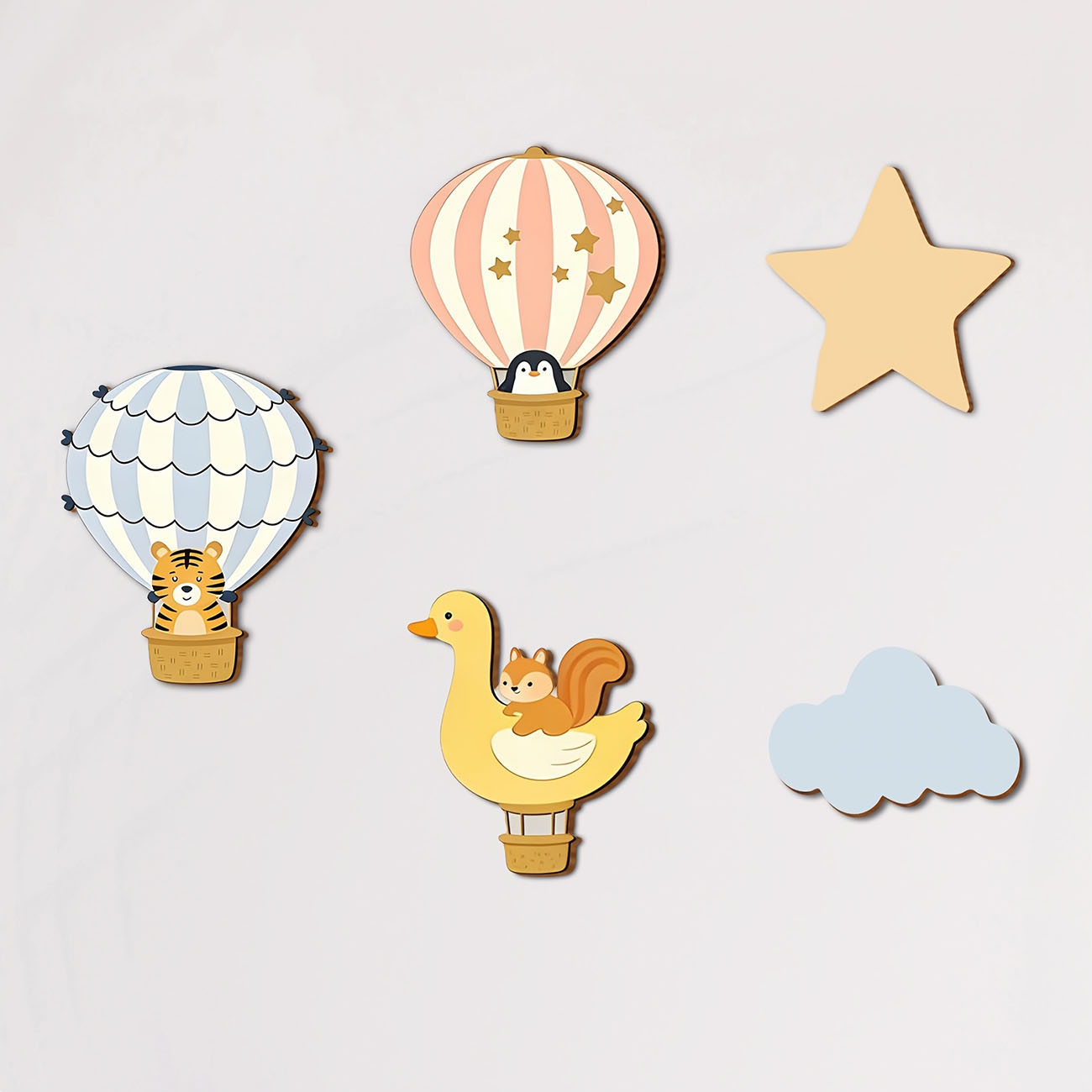 Woodworking For Beginners - 5 stuks dieren heteluchtballon houten muurstickers