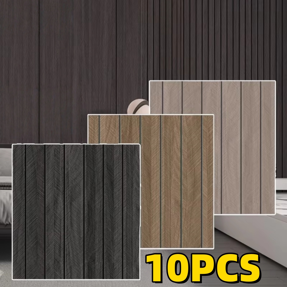 Woodworking Zone - 10 stuks houtnerf wandpanelen, zelfklevende retro-stijl